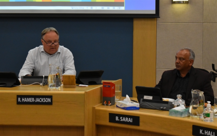 FILE PHOTO - Mayor Reid Hamer-Jackson (left) and Coun. Bill Sarai (right) at a Kamloops city council meeting.